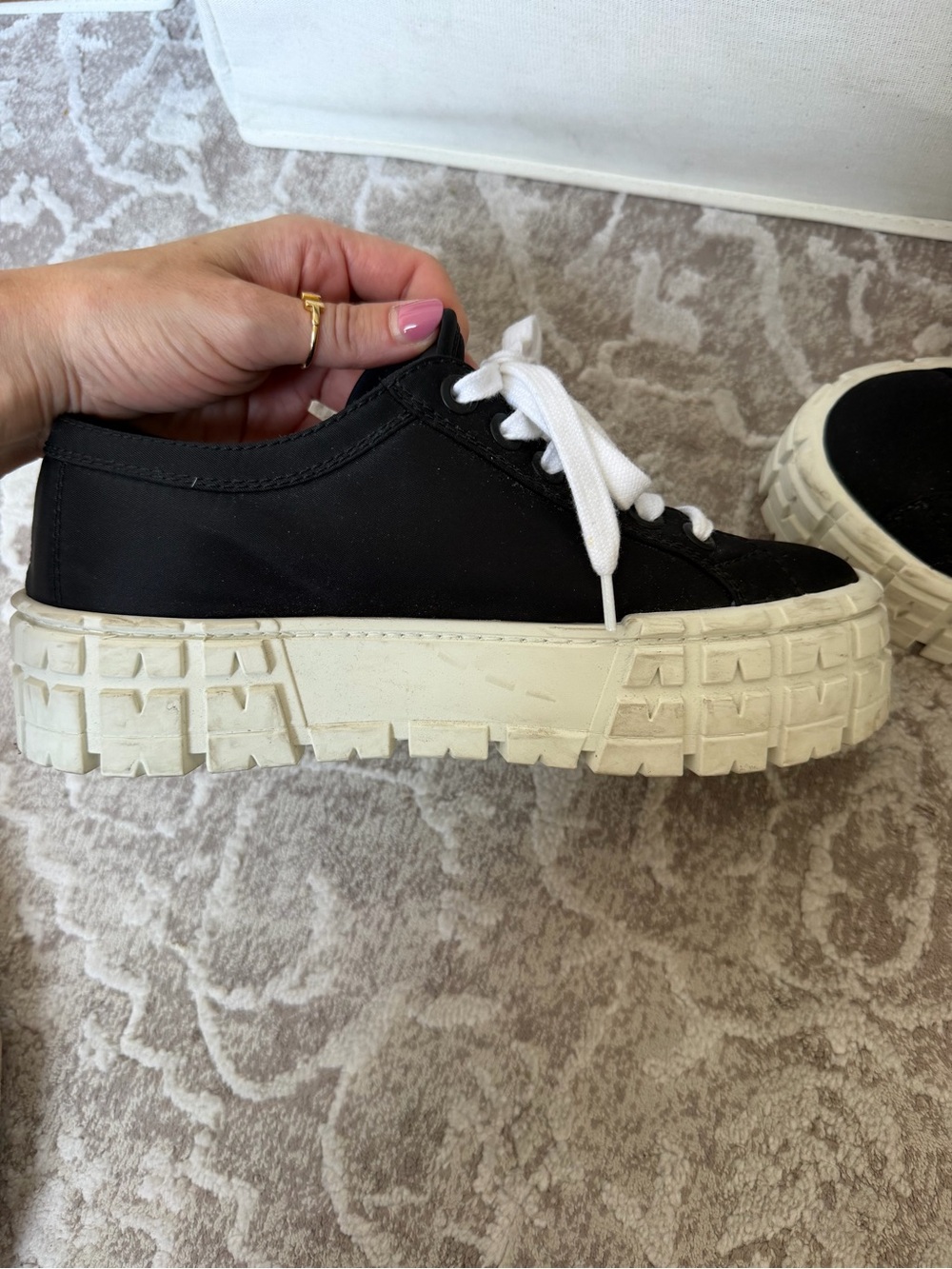 Prada Black and White Platform Sneaker - Picture 6 of 10
